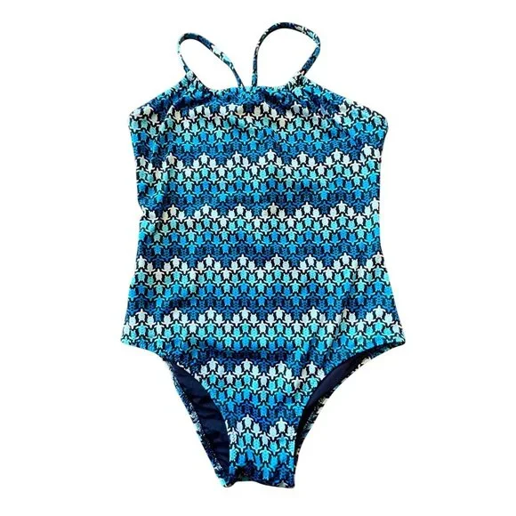 VILEBREQUIN Sea Turtles Swimsuit Girls 6 7 8 128cm NEW Blue Turtle Print NWT - Picture 1 of 11